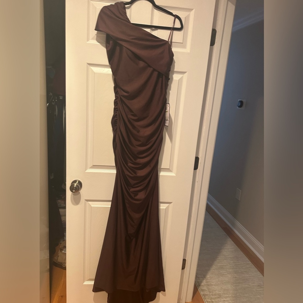 B Darlin One Shoulder Brown Dress